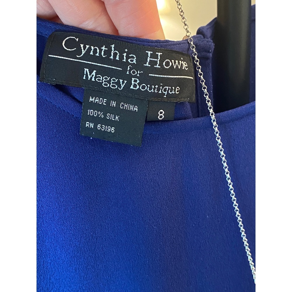 Cynthia Howie for Maggy Boutique Blue 100% Silk Sleeveless Maxi Dress Size 8 - Picture 4 of 11